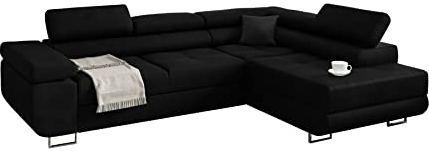 Möbel48 Ecksofa Miami mit Schlaffunktion, Big Sofa, Ecksofa mit Bettkästen (Rechte Ottomane, Gute Qualität des Stoffes) (Navy Blue), 272 x 203