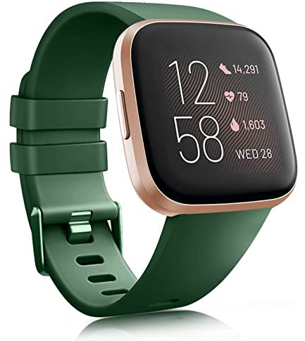 Zoye Silicone Straps Compatible with Fitbit Versa 2 Straps/Fitbit Versa Strap/Versa Lite Strap/Versa SE Strap, Soft Replacement Sport Wristbands Accessories for Women Men (Dark Green, L)