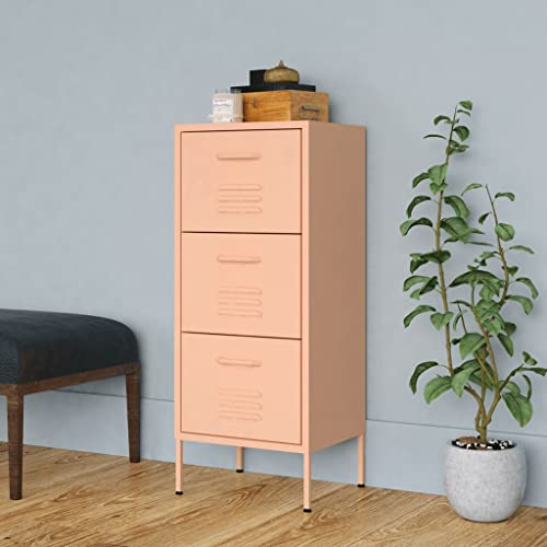 Aktenschrank Industriell Schubladenschrank Büroschrank Werkzeugschrank Metallschrank Stahlschrank Lagerschrank Materialschrank Schrank mit 3 Schubladen, 42,5x35x101,5 cm Rosa