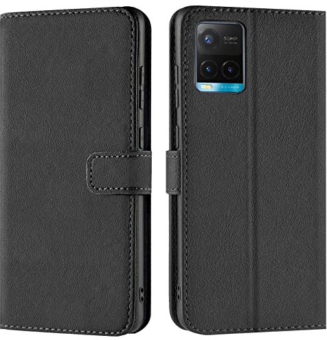 Verco Handyhülle für Vivo Y21, Y21s, Y33s Bookcase Tasche Flipcover [Kartenfächer/Aufstellfunktion], Schwarz