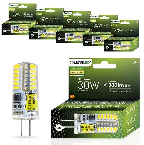 Lumiled LED Lampen G4 6er Set Leuchtmittel 4W (ersetzt 30W Glühlampe) 3000K Warmweiß 380lm 360° Lichtwinkel 12V AC/DC Mini Glühbirnen kleine Birne Energiesparende kein Flackern SMD