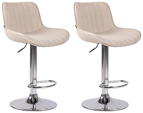 CLP 2er Set Barhocker Lentini Stoff I Thekenhocker Höhenverstellbar I Barstühle Mit Fußstütze I 360° Drehbar I Tresenstühle Mit Trompetenfuß, Farbe:Creme, Gestell Farbe:Chrom