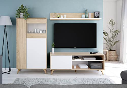 HABITMOBEL Mueble TV con un Estante y Mueble Vitrina de 3 Puertas