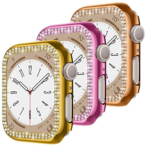 Diamond Case per Apple Watch Series 9 Series 8 & Series 7 41mm,Cristallo Bling da donna,Cover PC HD antigraffio per iWatch[3 pack],[Nessuna protezione per lo schermo],Oro/Polvere di rosa/Oro rosa
