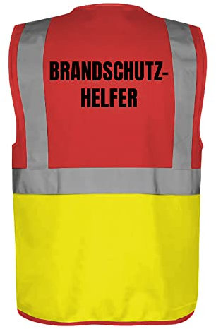 Fassbender-Druck WARNWESTEN - Sicherheitsweste ROT/GELB mit Taschen und Reißverschluss nach EN ISO 20471 zertifiziert - Warn Weste für BRANDSCHUTZHELFER - Unisex mit hochwertigem Reflektorstreifen