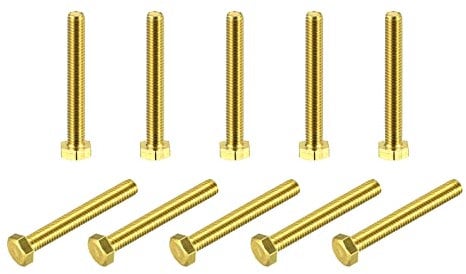 sourcing map Brass Hex Bolts, M6x45mm 10pcs Fully Thread Grade 4.8 Solid Brass Hexagon Head Bolt Machine Screws for Machinery
