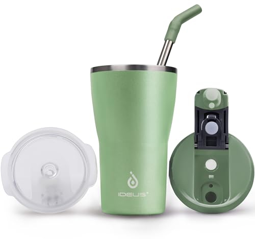 Ideus Tumbler with Lid and Straw 14 oz Travel Tumbler Double Wall Stainless Steel Insulated Coffee Tumbler Perfect for Hot or Iced Coffee Gifts for Girls Women Men | Avocado Green