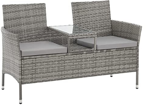 SVITA Chicago Sitzbank Polyrattan Garten-Bank Rattan Gartenmöbel Grau