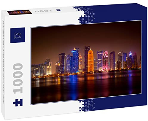 Lais Puzzle Beleuchtete Skyline von Doha bei Nacht, Katar, Naher Osten 1000 Teile