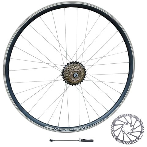 Madspeed7 QR 700c 28 (ETRTO 622x19) Hybrid Bike REAR Wheel + 7 speed Freewheel (14-28t) + 160mm Disc Brake Rotor - Sealed Bearing Hub (Very Smooth hub) - Double Wall – 32x Silver Spokes
