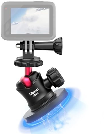ULANZI Magnetische Kamerahalterung für Action-Kamera, starke magnetische Halterung mit 360° drehbarem Kugelkopf und eingebauten 6 Magneten, kompatibel mit Action-Kamera, DJI OSMO Action, Insta360