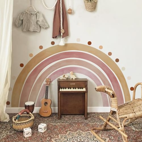 Neukids FABRIC 160x85cm Groß Regenbogen Wandtattoo,Punkt Wandtattoo,Boho Regenbogen Selbstklebende Wandaufkleber,Kids Bedroom Wand Aufkleber Dekoration,Wandsticker Kinderzimmer Mädchen Babyzimmer Flur
