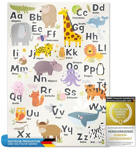 all Kids United Kinder ABC-Poster Buchstaben & Tiere XXL Lernposter für Kinder; Alphabet-Poster Kunstdruck, Tierposter für Kinderzimmer zum lernen; 42 x 60 cm