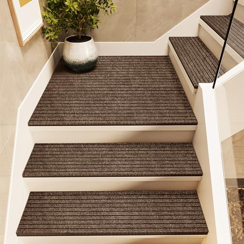 Antirutschmatte Treppe Ohne Kleben für Außen Innen, Stufenmatten Gummi Wasserfeste für Holz/Beton Stufe, Polyester Treppenteppich Waschbar, Rutschfest Treppenstufen matten für Kinder ältere und Hunde