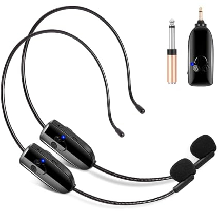 Wireless Microphone System for 2People, HUACAM 2.4G Dual Wireless Headset,and Handheld 2 in 1, 160 ft Range for Voice Amplifier, Stage Speakers, Teacher, Tour Guides, Fitness Instructor