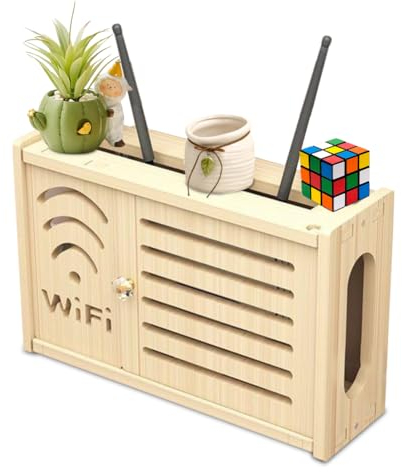 LUPATDY Armario de Router de Madera Maciza Montado en la Pared - Caja de Almacenamiento WiFi Oculta para TV Set Top Box y Cables (Blatt-Fächer)