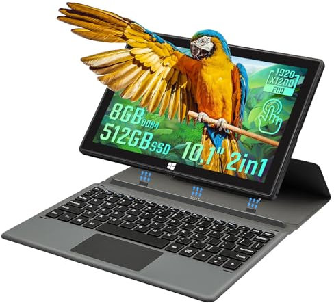 UDKED 10.1 inch Windows 11 Tablet PC 2 in 1 Laptop Detachable Keyboard 8G DDR4,Quad-Core,1920x1200 IPS Lightweight Tablet Bluetooth 4.0 (8G+512G SSD)