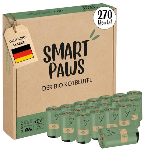 SMARTPAWS Hundekotbeutel biologisch abbaubar (heim- kompostierbar)| 270 zertifizierte Kotbeutel für Hunde | Extra starke Hundebeutel für sensible Hunde – Hund