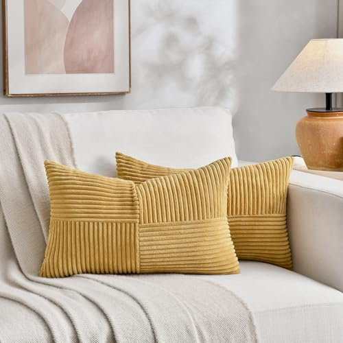 FDTERN 2er Set Kurkuma Kordsamt Kissenbezug 40x60CM Weich Moderne Dekorative Kissenbezüge Kissenhülle Dekokissenbezug Sofakissen Dekokissen Boho Herbst Deko für Sofa Schlafzimmer Wohnzimmer Balkon