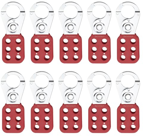 Bwintech 10 Pcs Moraillon de consignation en acier à mâchoires rouges Moraillon de consignation pour cadenas, avec 6 trous d'interverrouillage