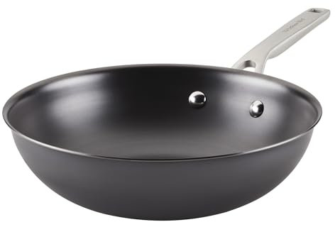 KitchenAid Nitro Bratpfanne/Wok, Karbonstahl, Edelstahlgriff, kompatibel mit allen Herdarten 25,4 cm, Schwarz