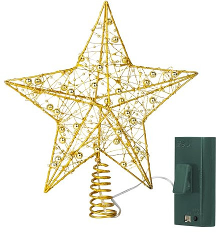 Northpoint LED Tannenbaumspitze mit Befestigungsclip und Timerfunktion 3000K Metall Gold warmweiß