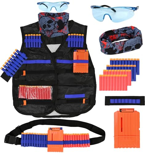 LUUFAN Taktisches Westenset für Kinder für NERF-Waffen mit Nachladeclips, Nachfüllpfeilen, Handgelenkband, taktischer Maskenschutzbrille und Dartgürteln für Jungen und Mädchen, Geburtstagsgeschenk