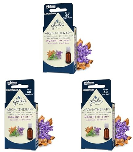 Glade Aromatherapy Essential Oils Duft-Diffuser Nachfüller, Moment of Zen, Lavendel + Sandelholz Aroma Diffuser, 17.4ml (Packung mit 3)