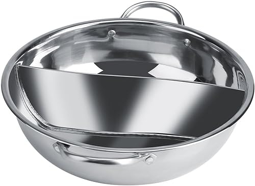 Wusdayer Hotpot Topf, doppelseitiger Topf, antihaftbeschichtet und leicht zu reinigen, Shabu-Topf, Suppentopf, Edelstahl-Topf, geteilter Topf zum Kochen