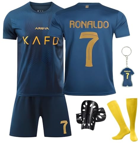 Pardofelis Fußball Trikot für Kinder, Trikot Nr. 7 Fußballtrikots Fussball T-Shirt Shorts Socken und Schienbeinschoner Set, Outdoor Football Jersey für Junge Anzug (Blau, 28)