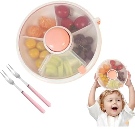 Thoquene Box Snack Spinner mit Deckel, Snackschale Organizer mit Fächern (Rosa)
