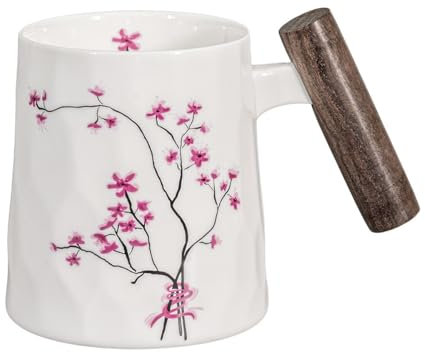 tea4chill Teetasse, Kaffeetasse. Tasse 400ml Porzellan mit Holzgriff. Design elegant, vintage. Modell: Cherry-Blossom