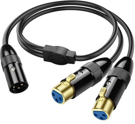 PNGKNYOCN XLR Splitter Cable,Balanceado XLR 3 pines macho a 2 hembras XLR Y Splitter Cable Micrófono（0.5M/1.6FT）