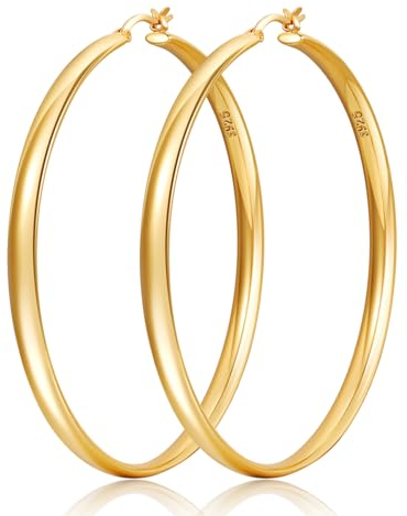 Senteria 14 Karat Vergoldete Creolen für Damen - Leichte, Große, Hypoallergene, Dicke Ohrringe - 60MM