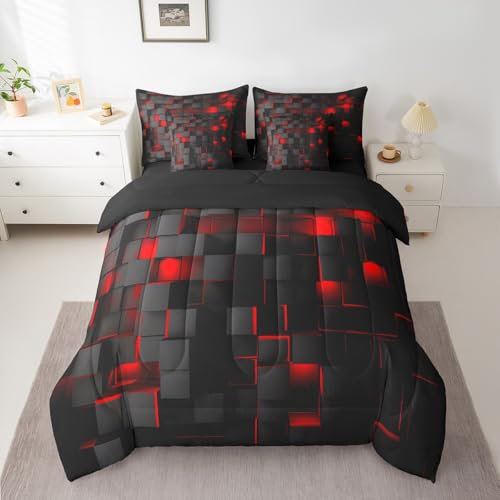 Feelyou Bettwäsche-Set für Queen-Size-Betten, leicht, geometrisches Bettdecken-Set mit Laken, 7-teilig, für Kinder, Jungen, Mädchen, geometrisches Dekor, Bett in einer Tasche, modernes Bettwäsche-Set