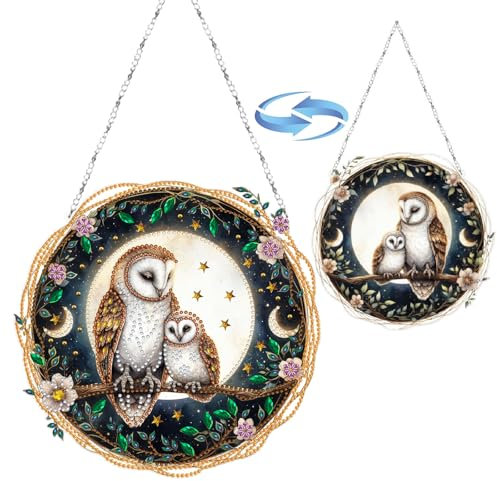 CXINLky DIY Diamond Art Painting Anhänger mit Kette, Tier Diamant Painting Fensterbilder, Kreatives 5D Diamond Malerei Wandbehang Kits für Fenster Wand Garten Decor-03-Eule