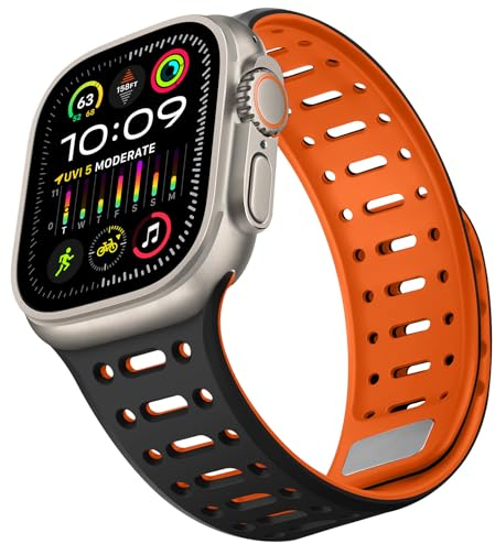 ZZDZZ Kompatibel mit Apple Watch Armband 49mm 46mm 45mm 44mm 42mm 41mm 40mm 38mm Damen Herren, Sport Silikon Armbänder für iWatch SE Series 10 9 8 7 6 5 4 Ultra 2 (49/46/45/44/42, Schwarz Orange)