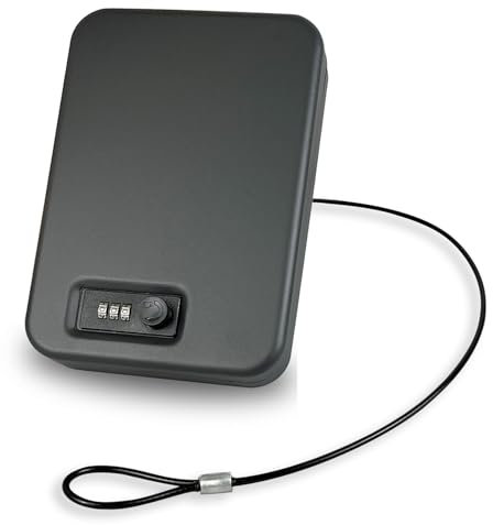 YIYITOOLS Kleiner Waffensafe – Tragbarer Waffenschlosskasten für Auto mit rücksetzbarem Zahlenschloss, robuste Legierung Stahl Pistolenschlossbox, Schaumstoffpolsterung, Sicherheitskabel – ideal für