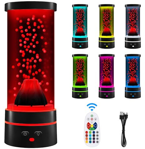 Ambesty Lavalampe Kinder, 29CM Vulkan Lampe mit Roten LED Lichtern Wassersäule Simulierten Vulkanausbruch, LED Lavalampen 16 Farben, Nachtlicht Kinder Zimmer Leselampe,Stimmungslicht mit Fernsteuerung