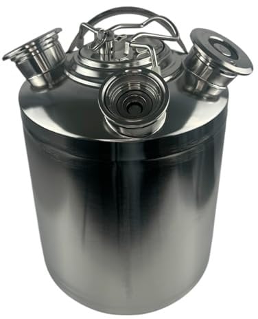 BieTal® Reinigungsbehälter Reinigungsfass KEG 10 Liter zum Bierzapfanlage Bierleitung reinigen mit 3 Anschlüßen 2x Typ A Flach 1x Typ S Korb