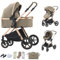 BEBBY Kombikinderwagen 3 in 1 Reisesysteme Standardkinderwagen Kinderwagen Buggy Neugeborener Tragbarer Reisewagen Faltbarer Aluminium Kinderwagen High Landscape Kinderwagen (D2-LIGHT BROWN-6)