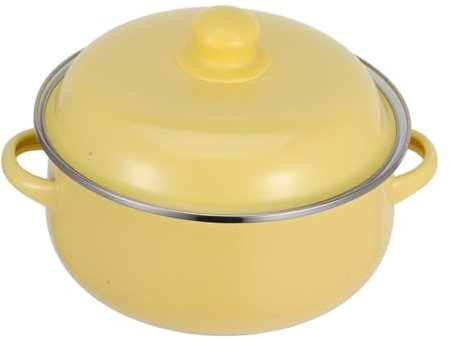 PRETYZOOM Retro Style Enamel Soup Pot with Lid Double Handles Small Oven Pot Milk Cookware for Stovetop