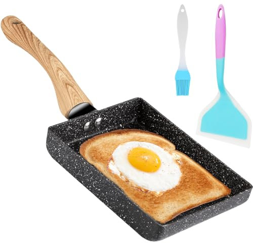 GBKDQQ Tamagoyaki, padella antiaderente per omelette, padella rettangolare giapponese per tutti i piani cottura, forno e lavastoviglie, con pennello per olio, spatola in silicone (18 x 13 cm)