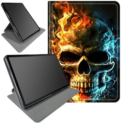 DIGTIALL Case for Fire 7 Tablet (12th Generation, 2022 Release) Fire Skull Theme 360 Degree Rotating Stand Smart Protective Cover for Fire 7 2022 Tablet