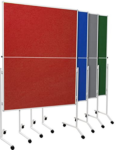 Moderationstafel FOLD - klappbare Metaplanwand mit Filz-Oberfläche - mobil dank Rollen - beidseitig nutzbar - Filz-Moderationswand 120x150 cm - Rot