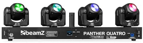 beamz Panther Quatro LED Moving Head Beam Bar - 4x 40W RGBW DJ Stage Lights with Sound Control, 16 Auto-Run Programs, DMX and Stand-Alone Modes