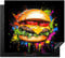 KitchenYeah© Induction Hob Cover Protector Mat 20.1x23.2 / 59x51 cm Kitchen Universal Ceramic Covers for Electric Cookers Vinyl Hamburger - Graffiti - Paint - Colourful - Food - Abstract