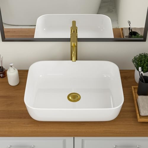 Logmey Vessel Spüle Oval 48,3 x 38,1 cm Badezimmer Waschbecken Rechteckig Modern über der Theke Badezimmer Waschbecken Weiß 48,3 cm Porzellan Keramik Gefäß Waschtisch Waschbecken Kunstbecken