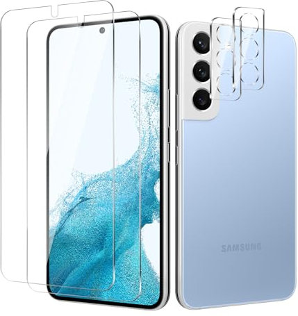 BIESHKJ 2+ 2Pack pour Samsung Galaxy S22 Plus de Protection Verre Trempé + Protecteur D'objectif D'appareil Photo, Dureté 9H Vitre, Compatible Avec Les Coques et Résistant Aux Rayures
