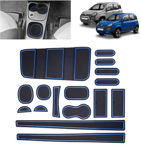 BSTW Compatibile con Fiat Panda Cross Hybrid 4x2 2021-2024 2025 Tappetini Antiscivolo per Fiat Panda Tappetini in Gomma per Console Centrale, Porta Bicchieri, Scanalatura Porta (Blu)